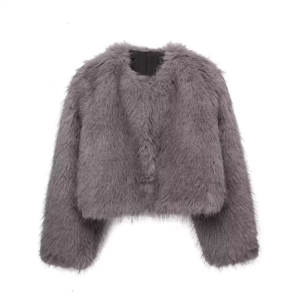 TRAFZA Autumn New Style Faux Fur Effect Short Jacket Coat B5