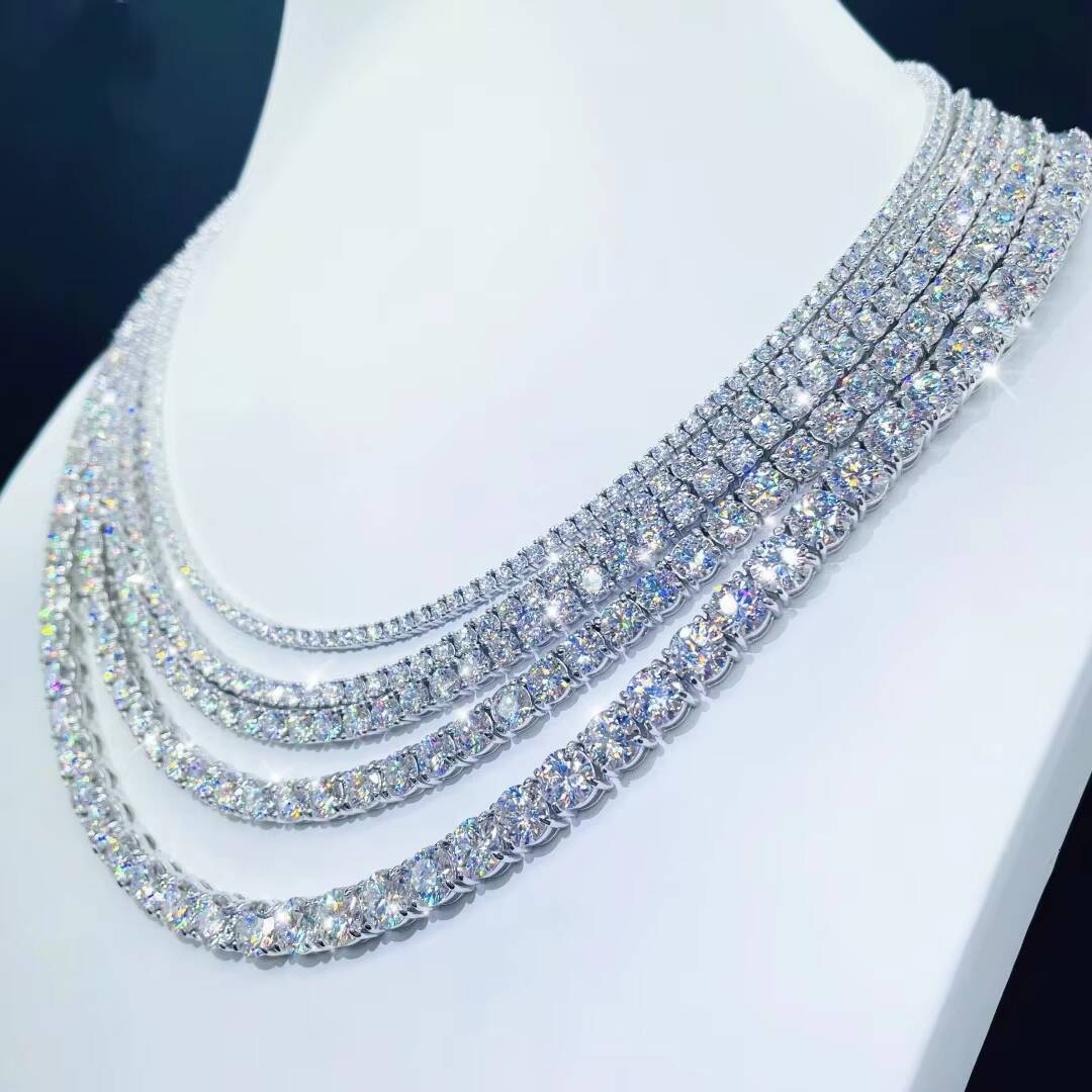 Moissanite Hip Hop Tennis Chain Necklace 4mm 925 Silver with 9K 10K 14K 18K VVS Diamonds Versatile Jewelry
