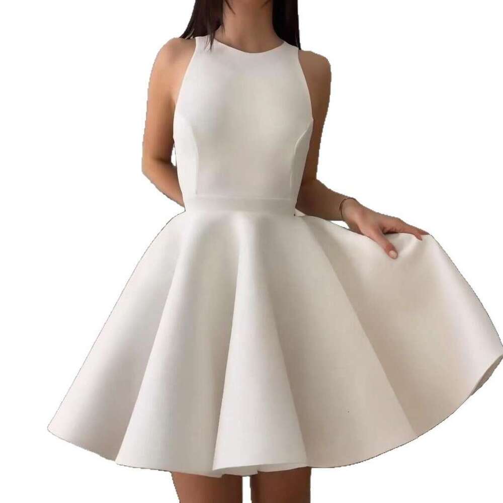 Summer New Women's Solid Color Round Neck Sleeveless Gentle Style Fashion Backless B5