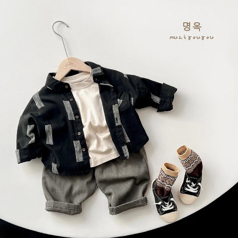 Boys Shirt Spring and Autumn Style Childrens Pure Cotton Cardigan Top Girls Korean Version Jacket Childrens Clothing 250715