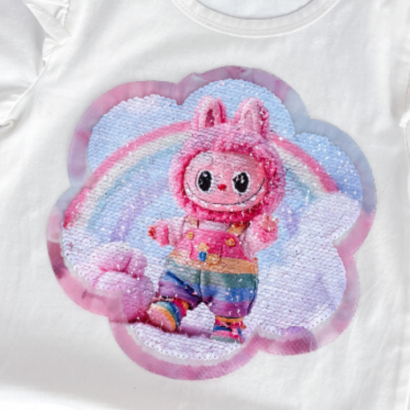 LABUBU children's clothing designer short-sleeved T-shirt color-changing sequin children's clothing casual T-shirt printed design clothing s