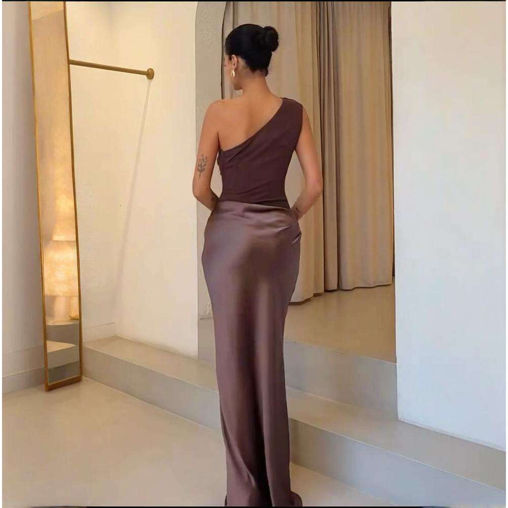 New Women's Round Neck Sleeveless Slim Fit Pure Desire Elegant Fashion Asymmetrical Neckline Dress For Women B5