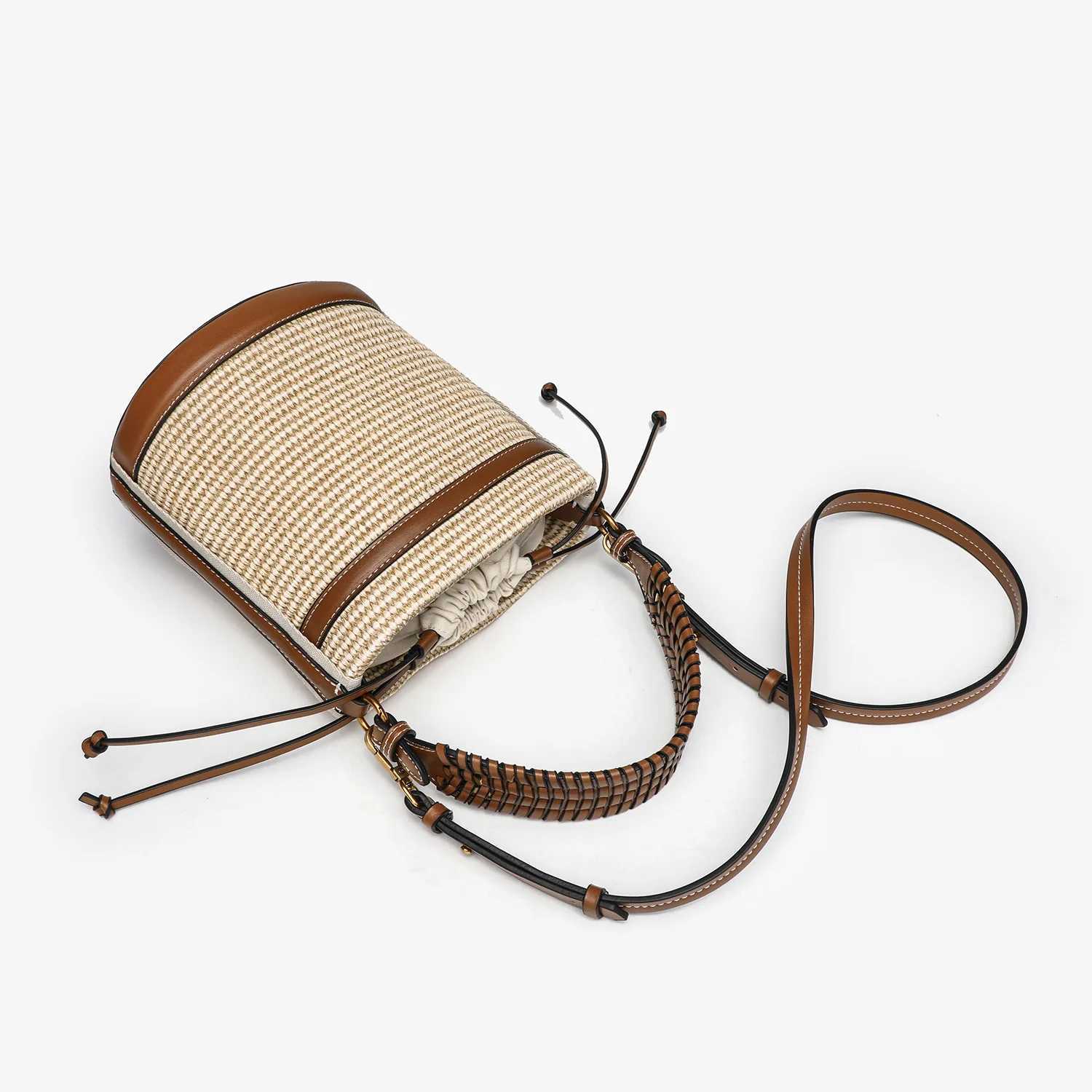 Fashion Straw Bucket Bag Weave Women Handbags Designer Panelled Shoulder Crossbody Bags Casual Summer Beach Small Tote Purse sac W250714