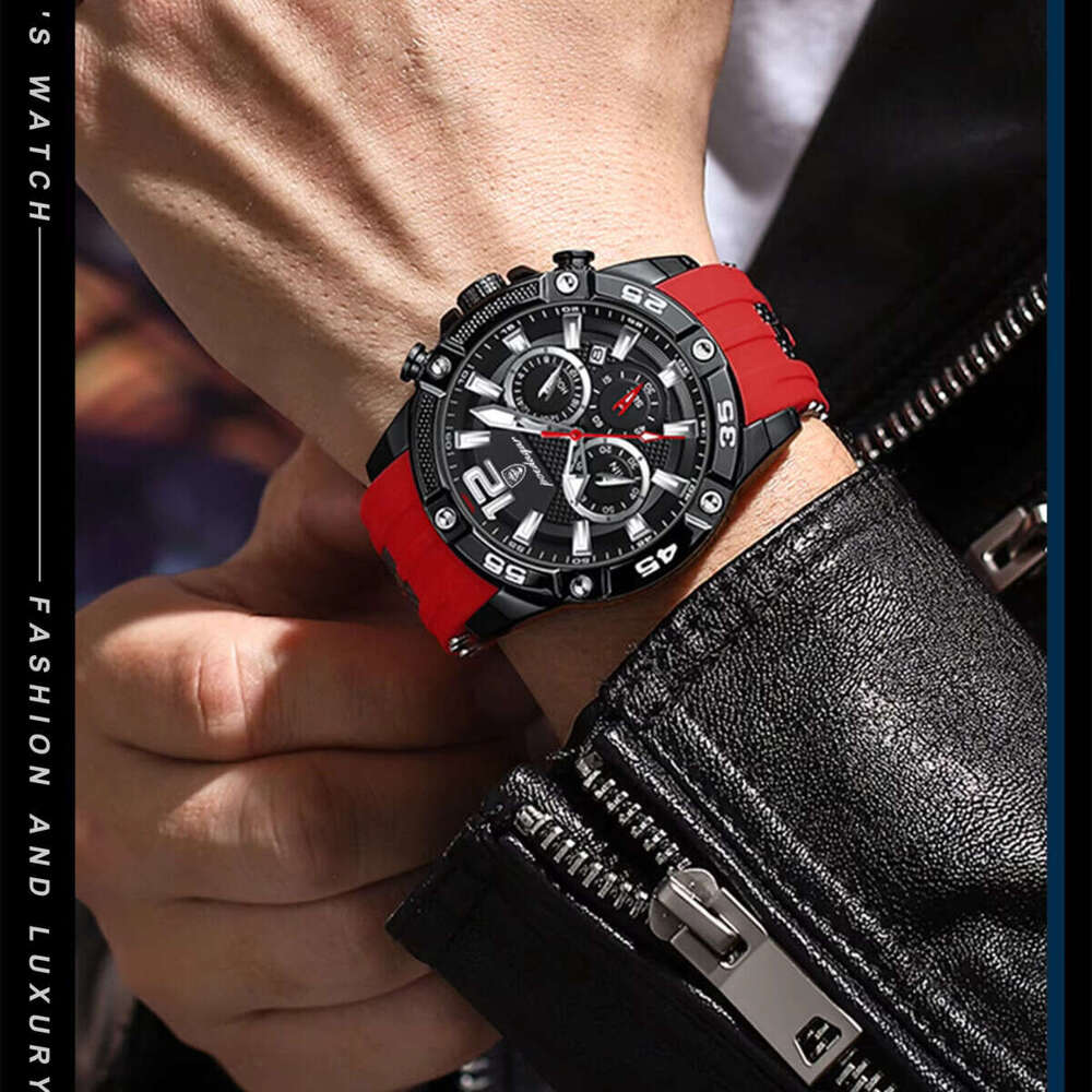 DHgargets Men's Sports Silicone Watch - 50M Waterproof Chronograph Quartz Wristwatch with Date & Tachymeter (Model 912)