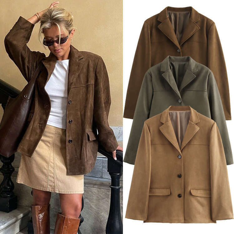 TRAFZA Autumn New Women's Suede Single-Breasted Loose Blazer Jacket B5