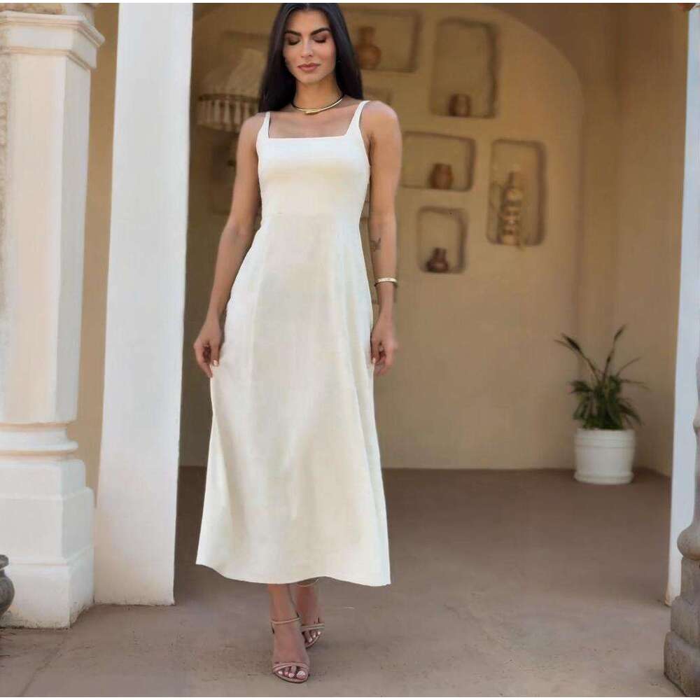 Sleeveless Bodycon Outfit Set Long New French Style Solid Color Strap Dress Women's Summer Wear B5