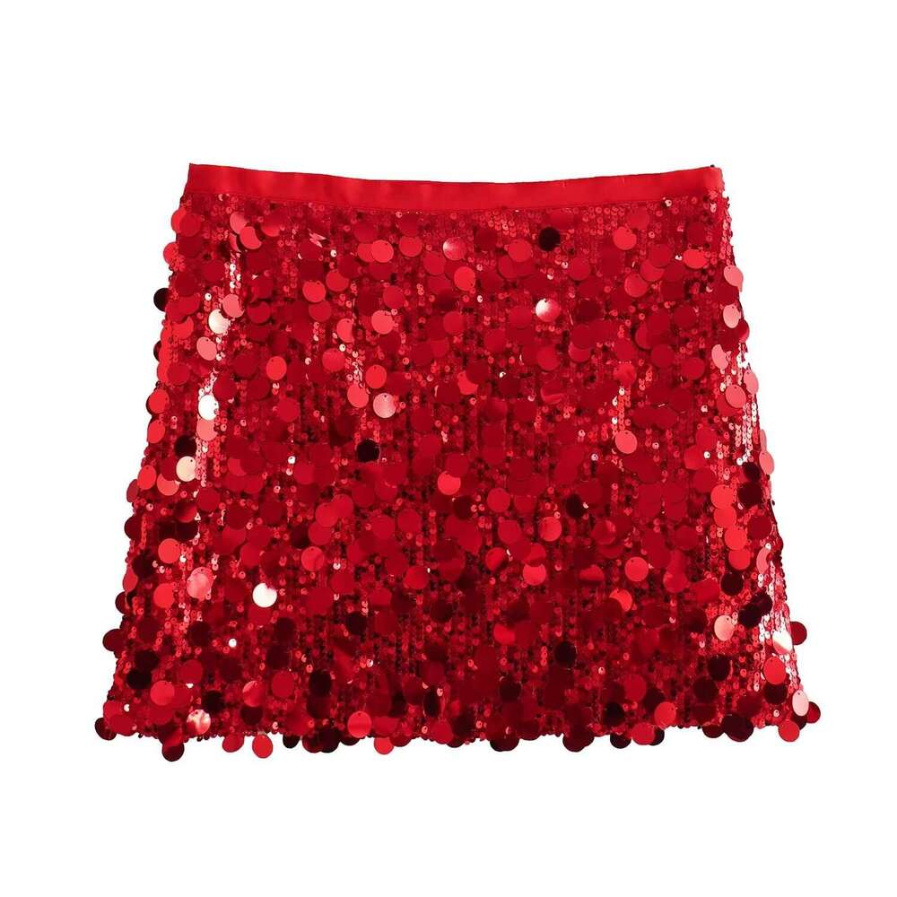 TRAFZA Winter New Style Sexy A-Line High Waist Bodycon Sequin Mini Skirt For Women B5