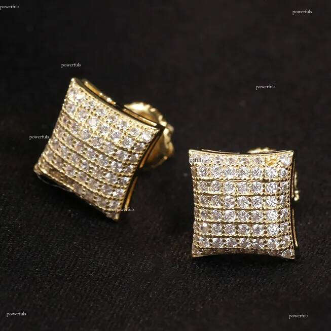 Sterling Sier Mens Stud Earrings White Gold Plated Hip Hop CZ Cubic Zirconia Square Heart Love Round Earring Studs Iced Out Dia Rapper Ear Jewelry for