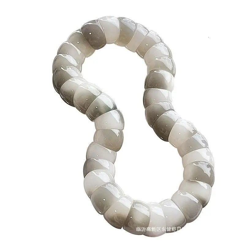 Smoky Gray Floating Flowers Pork Intestine White Jade Root Bracelet Female Pliable Temperament Student Bodhi Seed Buddha B 250711