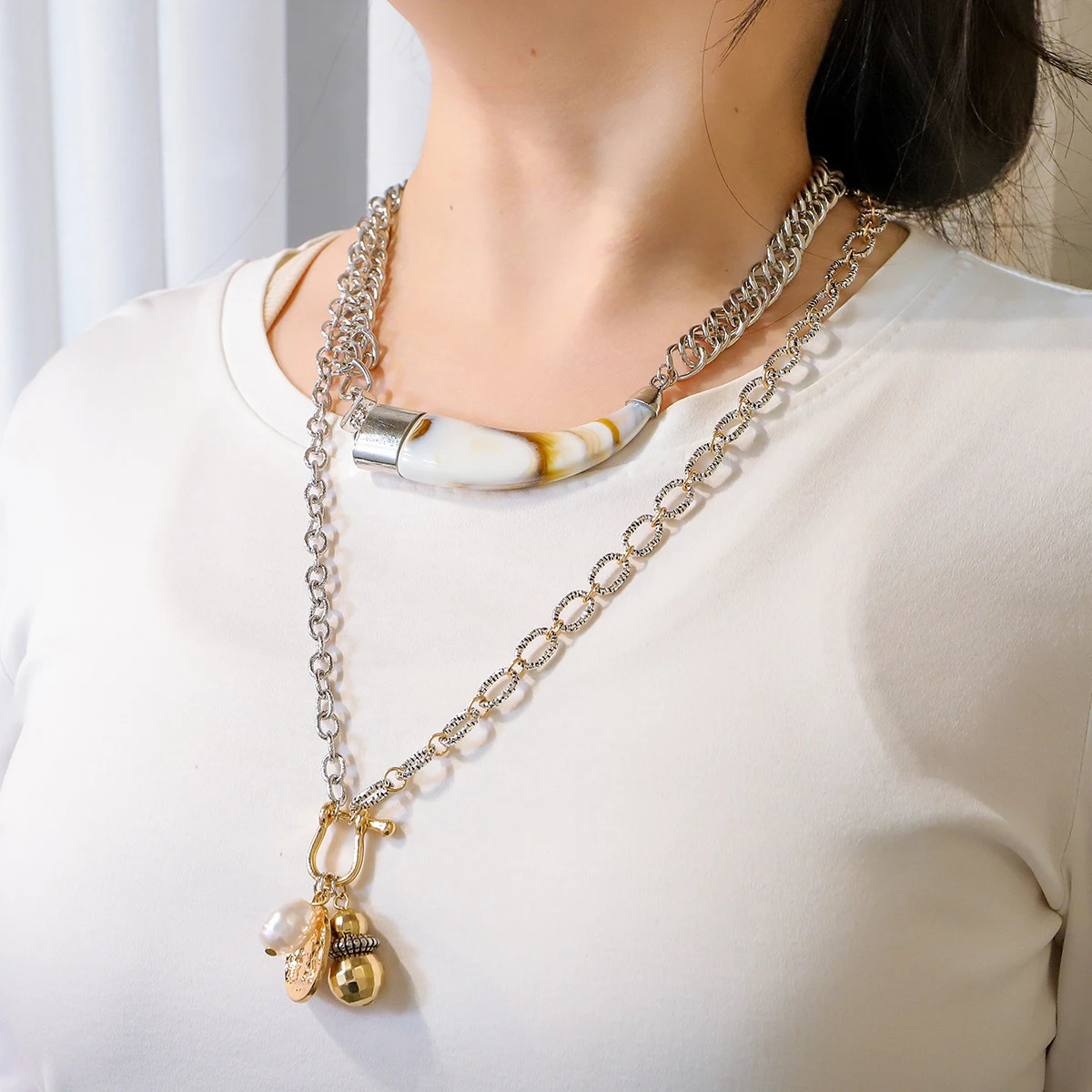ZAA Trendy Pack Of 2 Chain Necklace With Horn Pendant Heavy Western Cowboy Personality Charm Jewelry Accessories Gift 250711