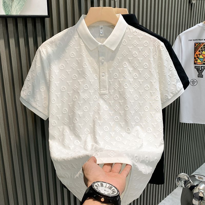 Bestselling Fashion Print Casual Men Polo Shirt Summer New Arrival Slim Fit Breathable Comfort Black White