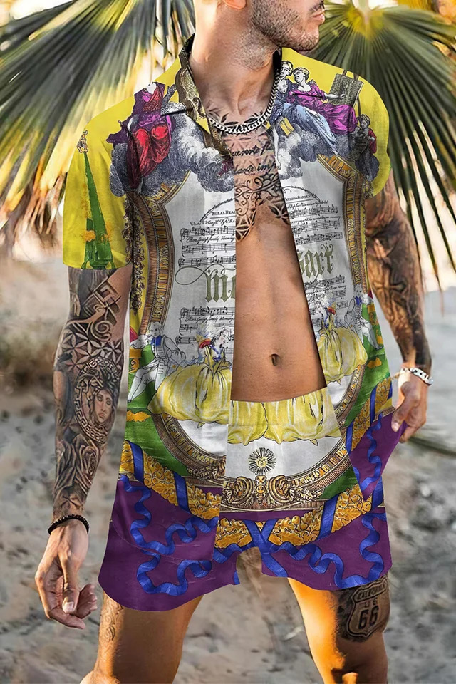 Fashion Hawaiian Suit Print Men Shirt 2Pcs Set 3D Holiday Short Sleeve Casual Beach Two Piece Man Sets y250714