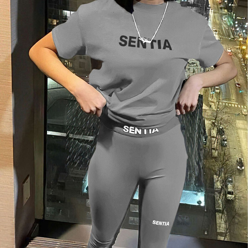 Womens Designer Tracksuit Fashion 2 Piece Set Women Summer Track Suit Short Sleeve T-shirt And Slim Pants Outfits Casual 2Pcs Sets