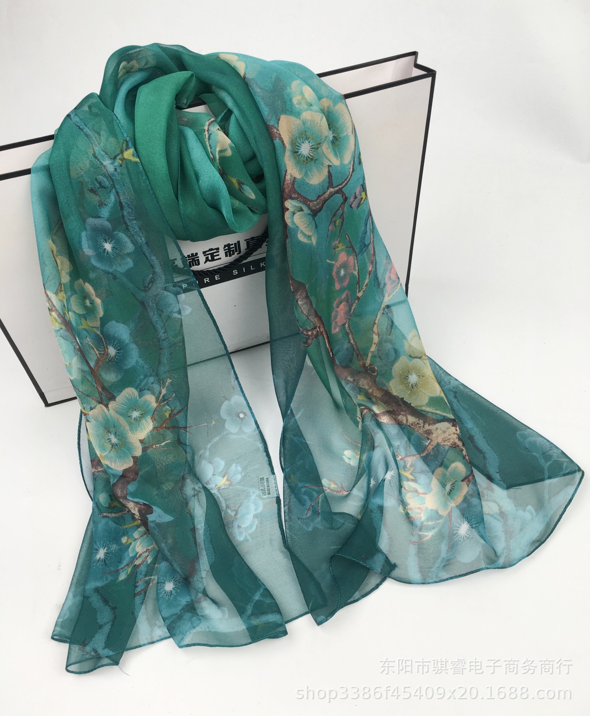 K1358 Fashion plum blossom georgette sunscreen silk scarf versatile new winter warm scarf dance temperament soft and breathable