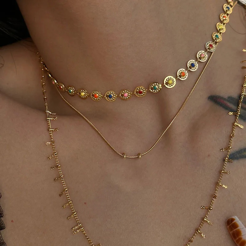 Enamel sun disc choker necklaces stainless steel necklaces for women simple minimalist dainty jewelry summer bohemia jewel 250711