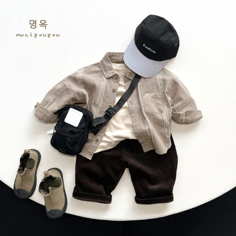 Boys Shirt Spring and Autumn Style Childrens Pure Cotton Cardigan Top Girls Korean Version Jacket Childrens Clothing 250715