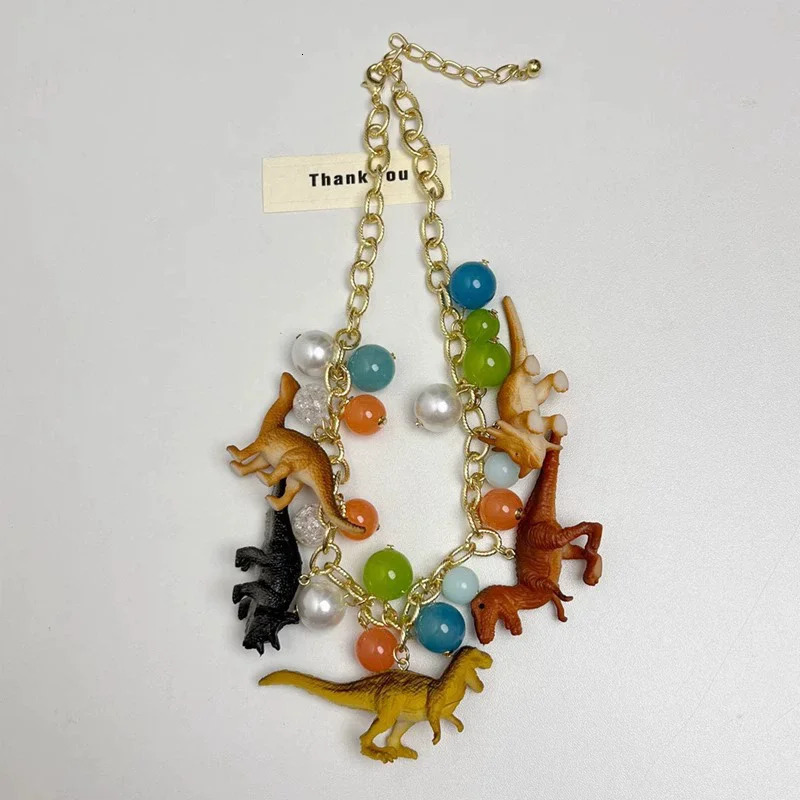 Exaggerated Three-Dimensional Color Dinosaur Pendant Necklace for Men Women Sweet Cool Fashion Trend Beaded Necklace 250711