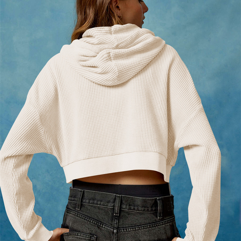 new Free shipping designer for women Casual hoodie women hooded zipper cardigan waffle solid color short jacket