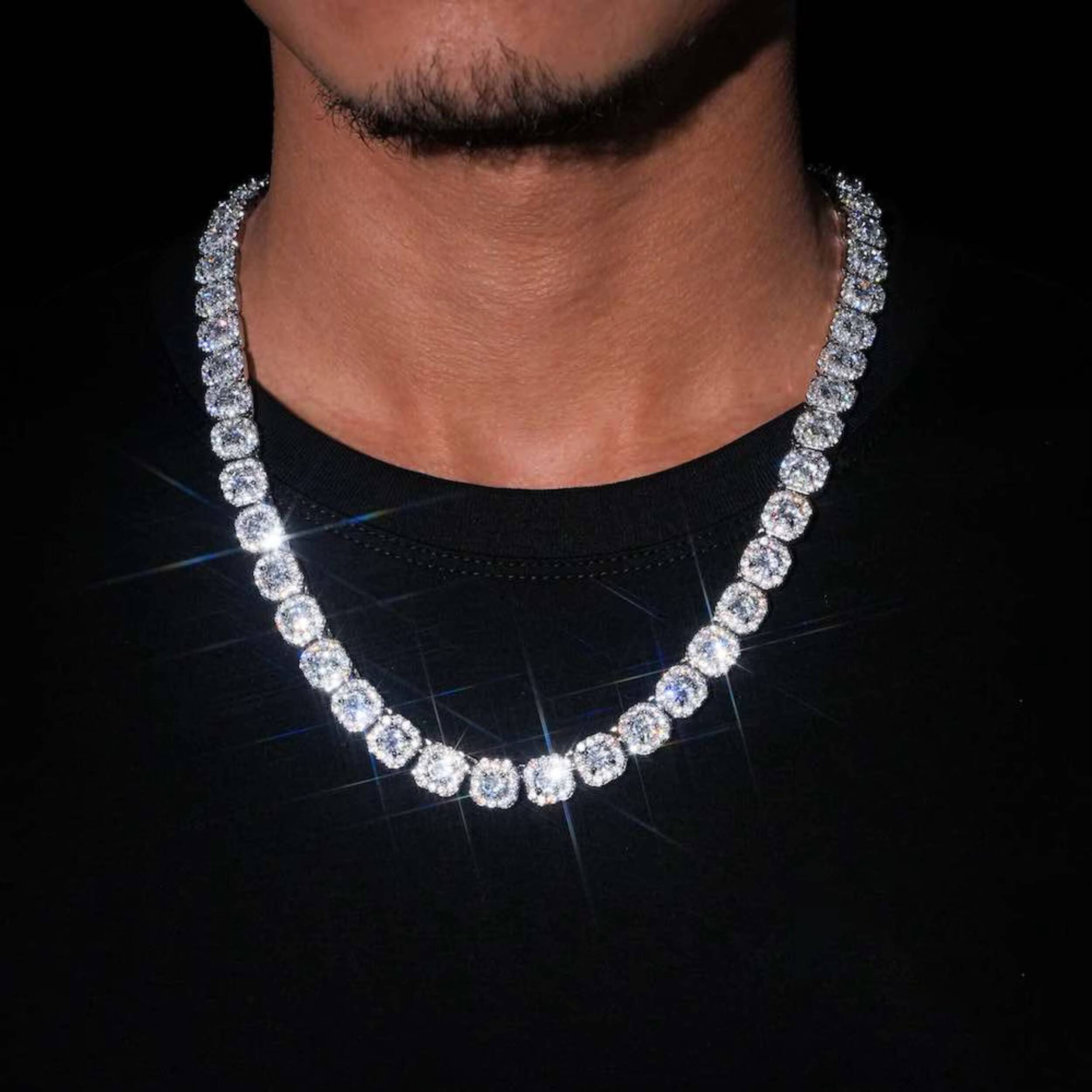 Mens Womens 925 Sterling Silver Iced Out Round D Color Moissanite Square Tennis Cluster Chain 16 Inch Gold Plated Luxury Jewelry