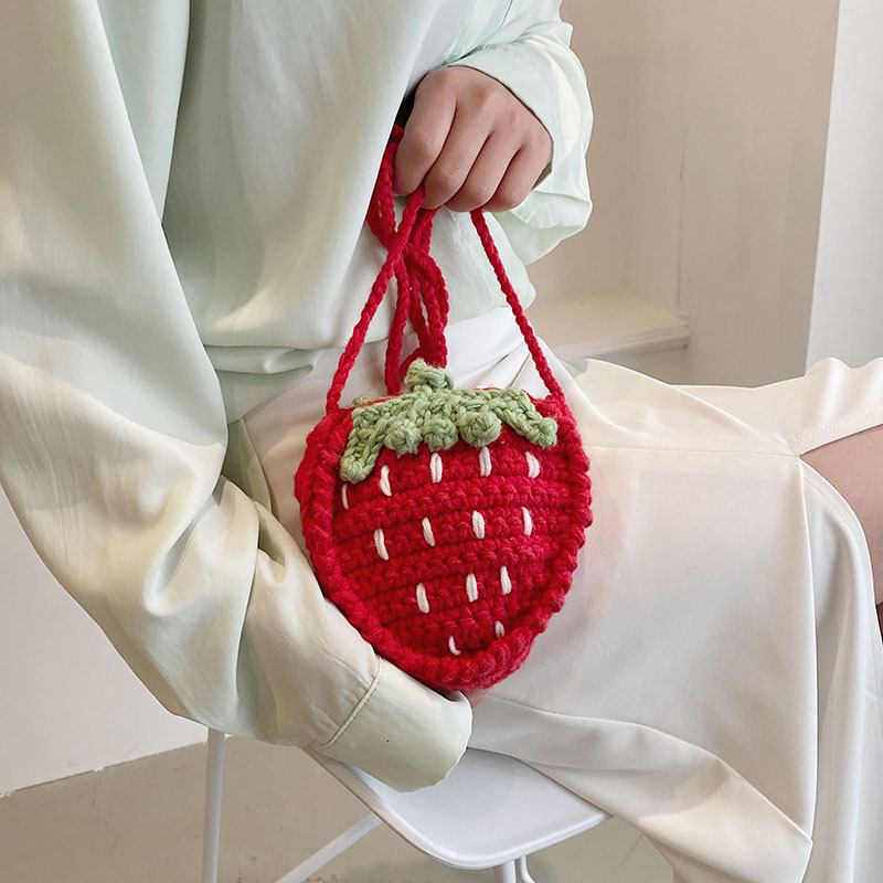Cute strawberry crossbody bag handmade crochet bag casual mini shoulder bag designer bag women s leisure shoulder bag handbag