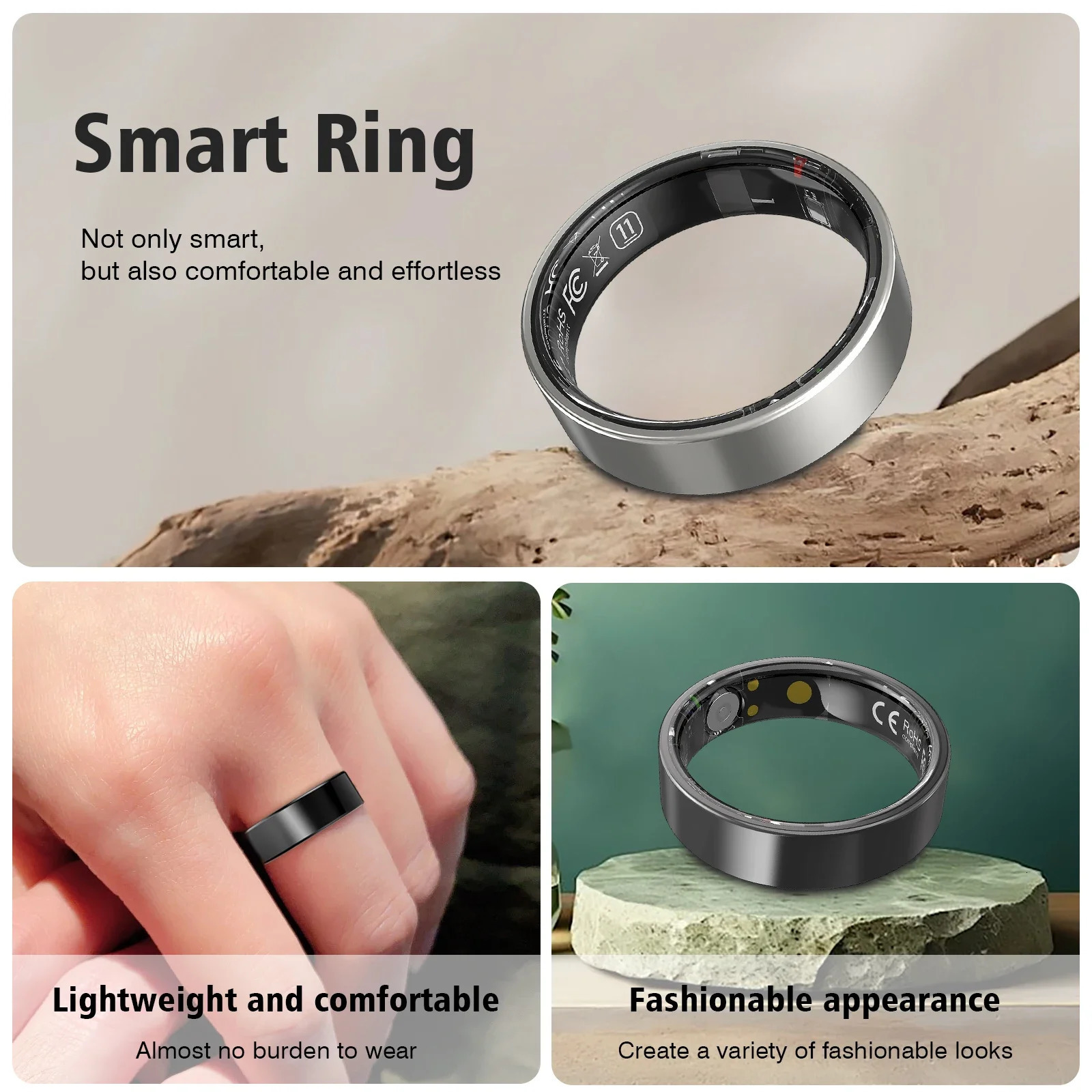 Smart ring touch screen stainless steel material multi-sport mode sleep tracking calories long battery life 250711