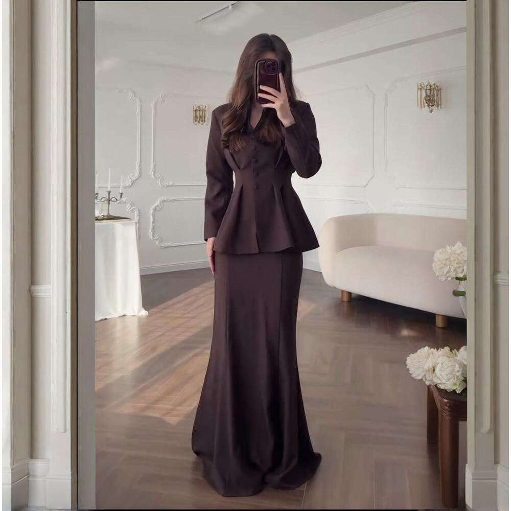 Autumn Winter New Slim Fit Elegant Cardigan Long Sleeve Loose Half Skirt Set B5