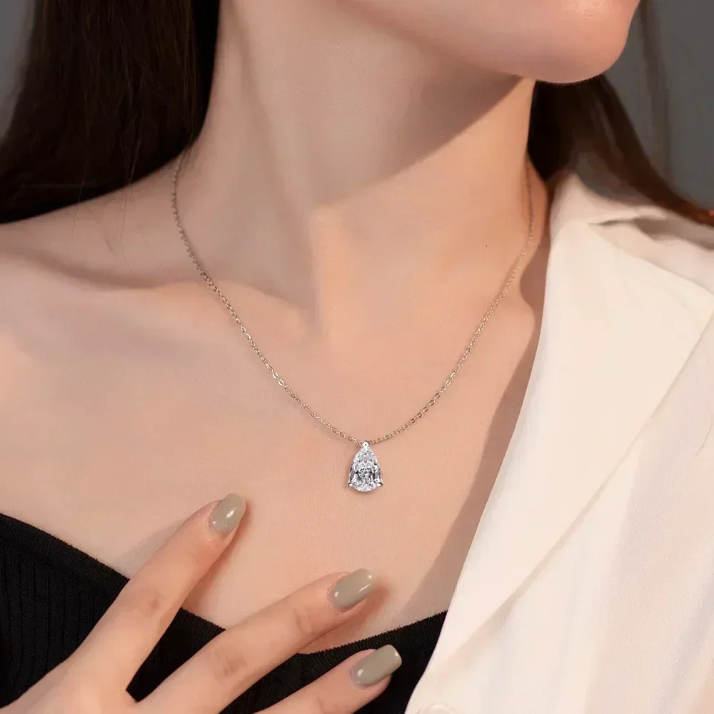 Water Drop Solitaire Pendant Necklace for Women S925 Silver 1-4Carat Pear Cut Lab Diamond Neckchain with Certificate 250714 - view 5