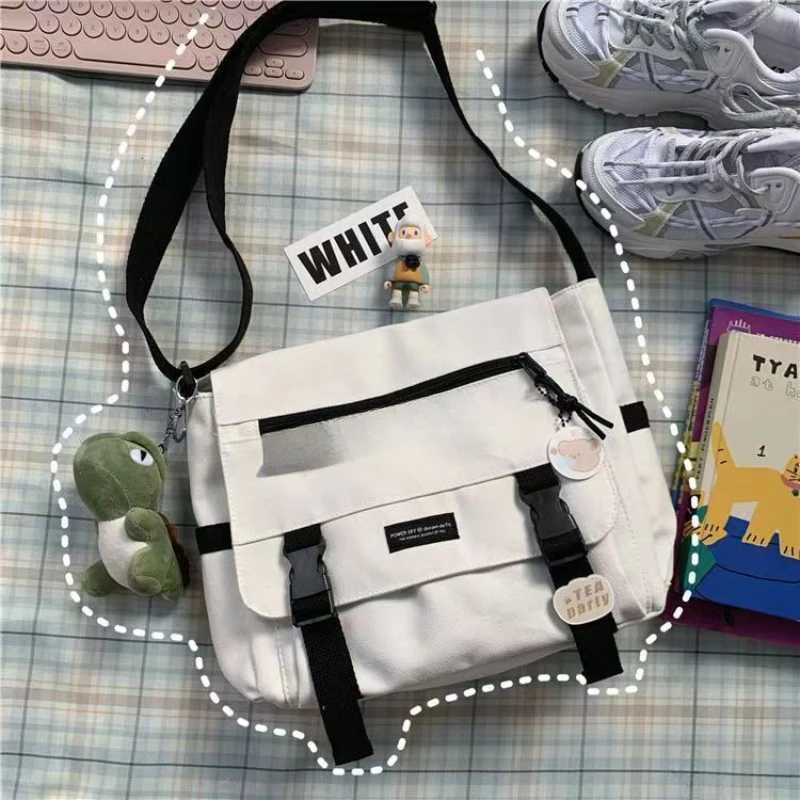 Japanese Harajuku Canvas Messenger Bags Korean INS Streetwear Crossbody Bag Unisex Student Casual Shoulder Bags