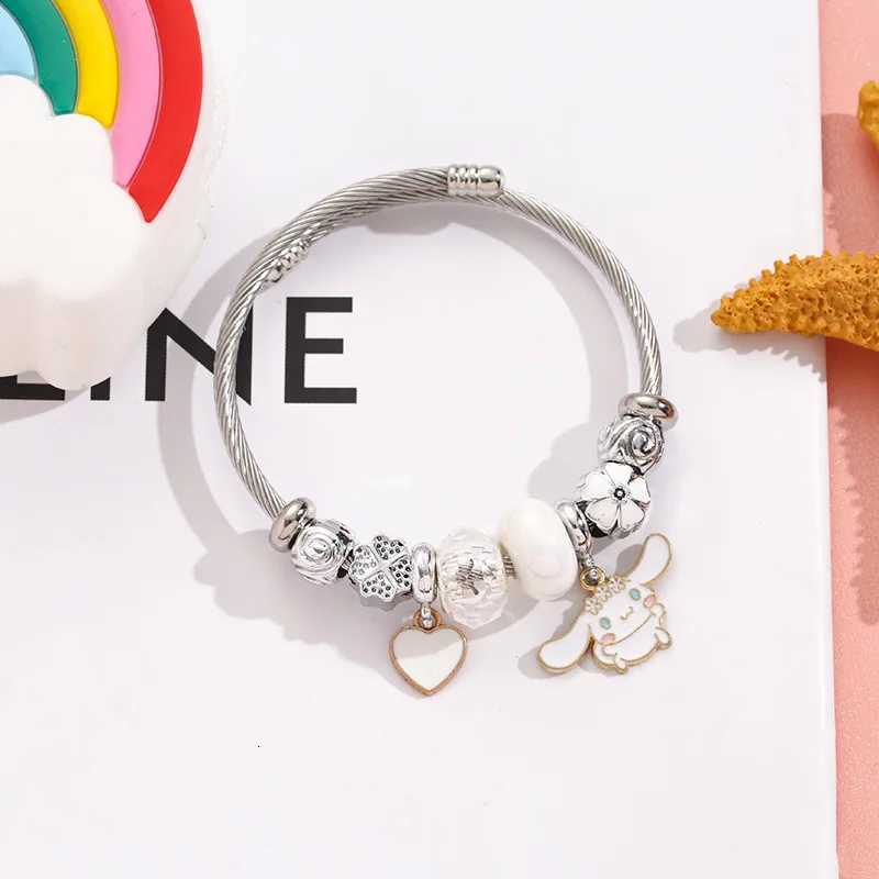 Sanrio Stainless Steel Bangle Cute Sanrio Cinnamoroll Heart Flower Charm Bracelets for Women Girls Birthday Gifts for Friends and Family w250716