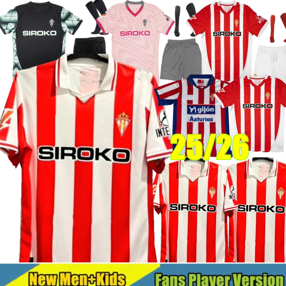 25 26 Sporting de Gijon Soccer Jerseys COTE CAICEDO P.GARCIA CAMPOS KRAVETS JUAN VILLAR DYEGO SOUSA J.BERROCAL 2025 2026 Men Kids de DJUKA GASPAR SAMU Football shirt