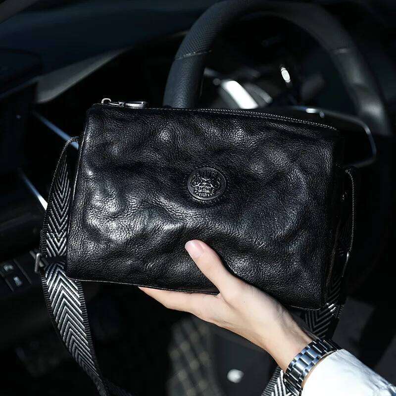 Shoulder Bag Men Soft Zipper Lion Genuine Cowhide Crossbody Messenger Bags For Man Large Capacity Ipad Pillow Male
