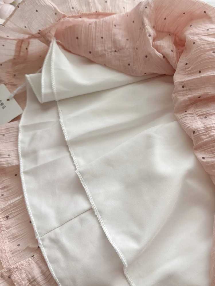 2025 Women Summer Pink Polka Dot Halter Short Dress Lace Trim Bowknot Decoration Ruffled Stylish Party Daily Beach Wear Clothing R250716
