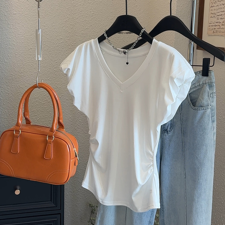 Summer New Women S T Shirt Right Shoulder Puff Sleeve Short For Design Sense Ins Slim Fit Korean Version Versatile Sweet Spicy Girl Top Designer