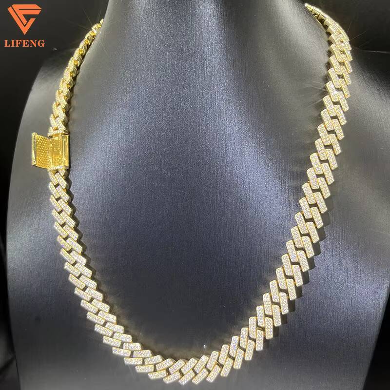 Luxury 925 Silver Hip Hop 12MM Gold Plated Cuban Link Chain Fashion Jewelry With Iced Out Moissanite Diamond for Men Gift