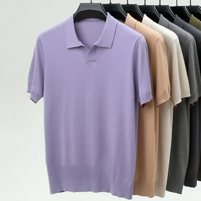 High-quality men's short-sleeve polo shirt for summer 2025, 100% lyocell fabric, classic solid color, plain design