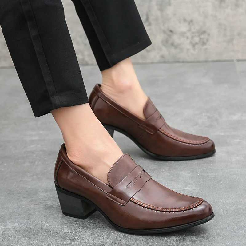 Classic Thick High Heels British Business Social Shoes Men High Quality Brogue Platform Leather Shoes Men Formal Leather For Man W250716