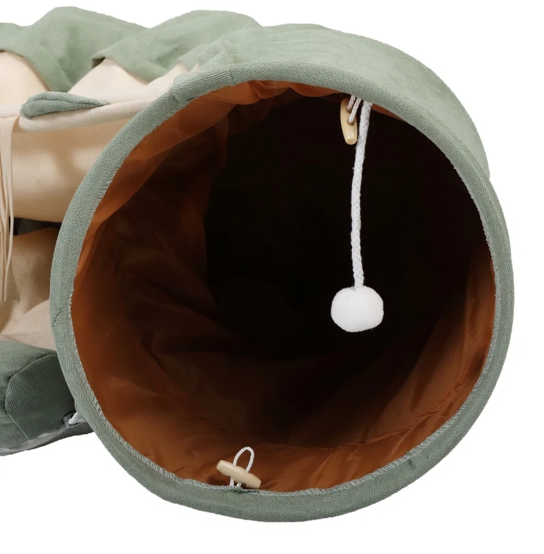 Cat's Telescopic Tunnel Cushioned Bed Pet Nest Teasing Balls Zipper Connection Feline Supplies Bright Green