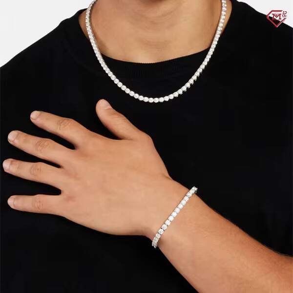 In Stock 5mm Moissanite Bracelet High Quality 925 Silver Iced Out Men Round Brilliant Cut VVS Moissanite Tennis Chain