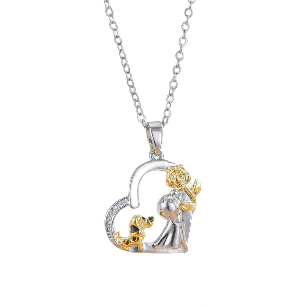 Heart-Shaped Girl Puppy Flower Design Light Necklace For Women Titanium Steel Collarbone Chain Jewelry Be8