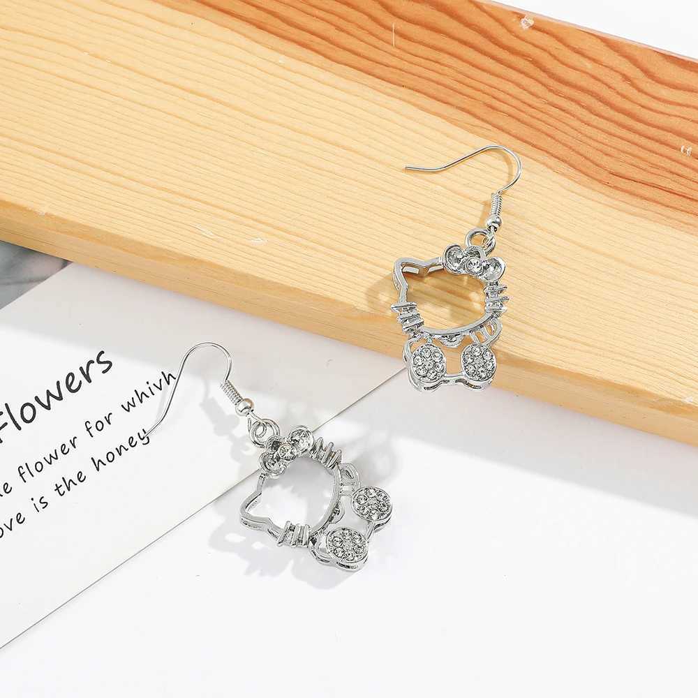 Sanrio Anime Sanrio Hello Kitty Earrings Cartoon Figure Kitty Silver Metal Hollow Pendant Ear Drop Earrings Kawaii Jewelry Accessories w250716