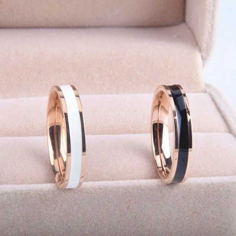 Titanium Steel Ring for Woman Man Custom Engrave Name Wedding Jewelry White And Black Porcelain Ring Wedding Couple Jewerly S250716