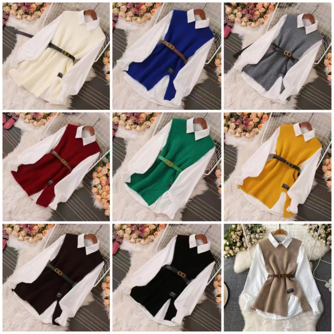 Women's Blouses Syiwidii Sets Women Knitted Sweater Vests Autumn 2025 Fashion Turn-down Collar Single Breasted Female Two-piece