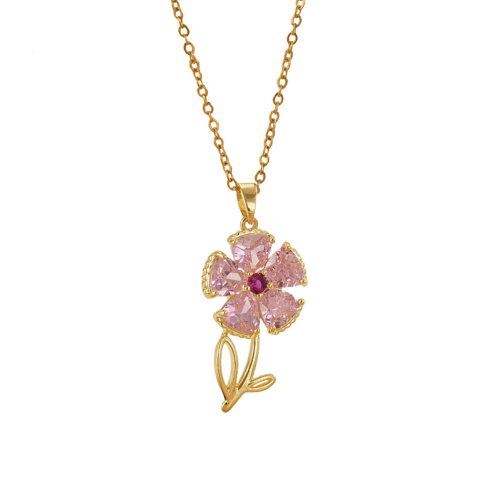 Korean Style New Flower Pendant Stainless Steel Clavicle Chain Fashion Fresh Elegant Temperament Versatile High-End Necklace For Women 666