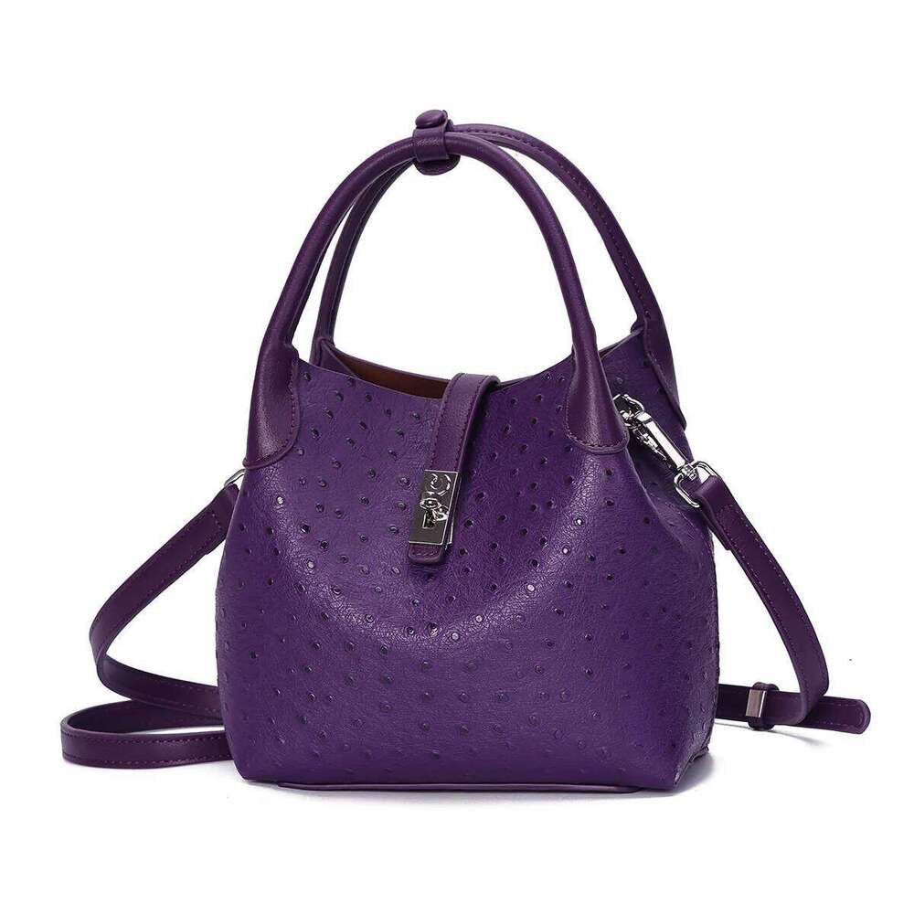 2025 New Ostrich PU Leather Bucket Bags for Women Adjustable Long Strap Designer Crossbody Handbags Shoulder Purse 2pcs Set