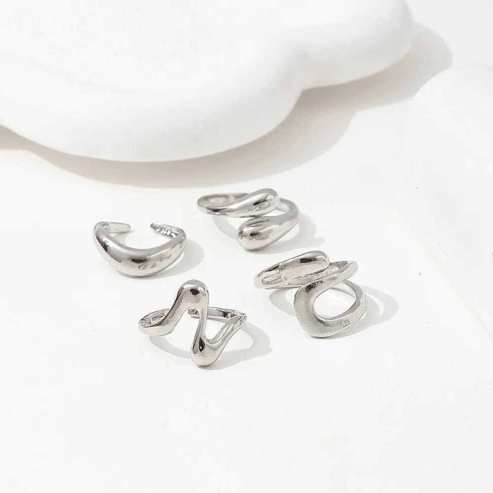 4Pcs/Set Fashion Chunky Irregular Cuff Rings Set for Women Geometric Adjustable Open Finger Ring Jewelry Accessories S250716