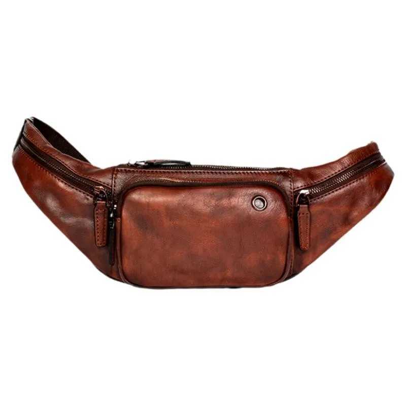 Leather bag with vegetable tanned cowhide multi-functional casual waist bag vintage bag.