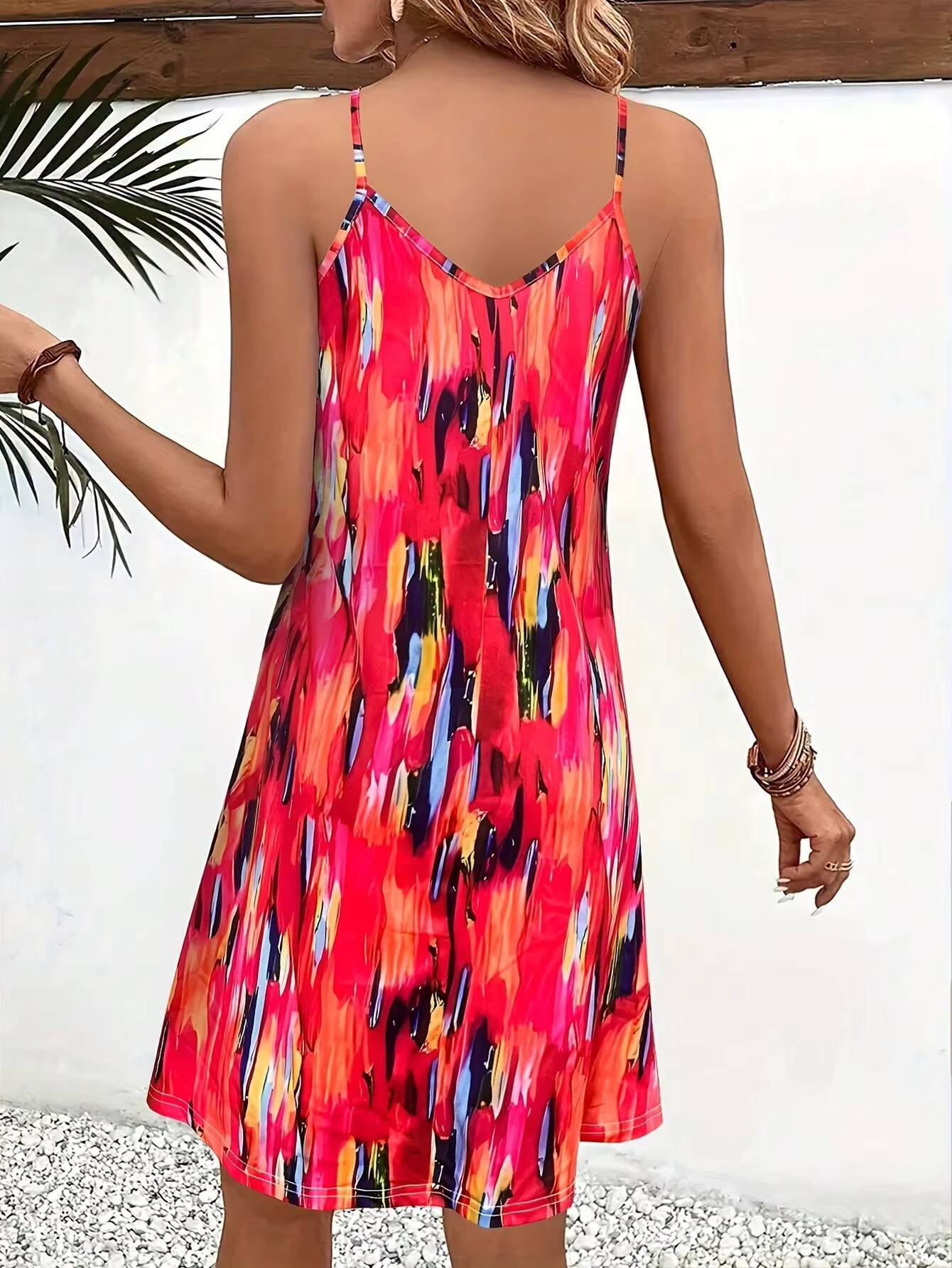 Womens Summer V-Neck Slip - Sleeveless All-Over Print Vacation Sundress , SlayDiva Beach Dress for Women, Flowy Bohemia M dongdumaoyi