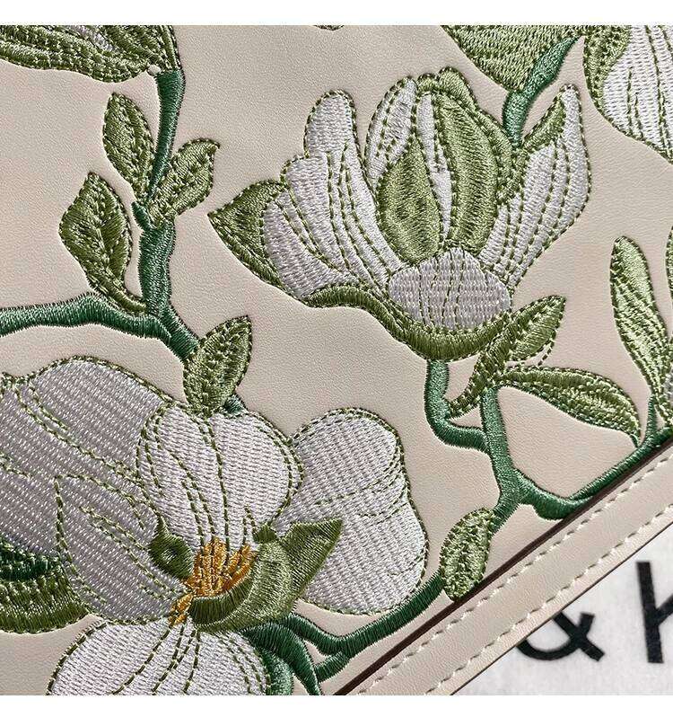 High Quality Textured Embroidered Floral Square Fashion Women's Handbag Lady Purse Female Shoulder Messenger Bag