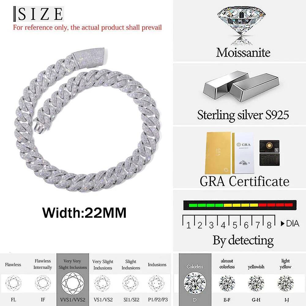 New Arrivals Miami Cuban Link Moissanite Diamond Necklace Iced Out 925 Sterling Silver 22MM VVS1 Cuban Chain