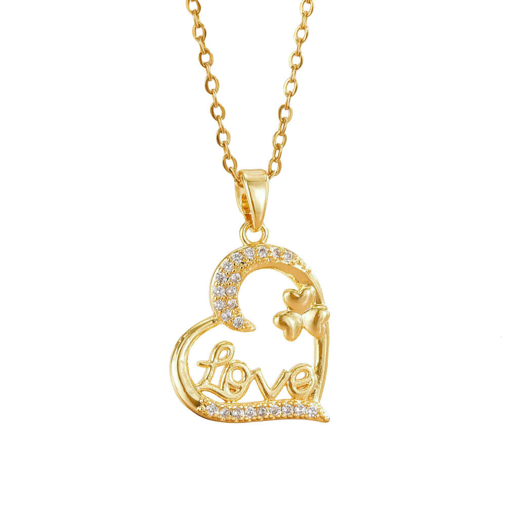 Fashion Heart-Shaped LOVE Titanium Necklace High-End Versatile Zircon Inlaid Stainless Steel Collarbone Chain For Women Dfd